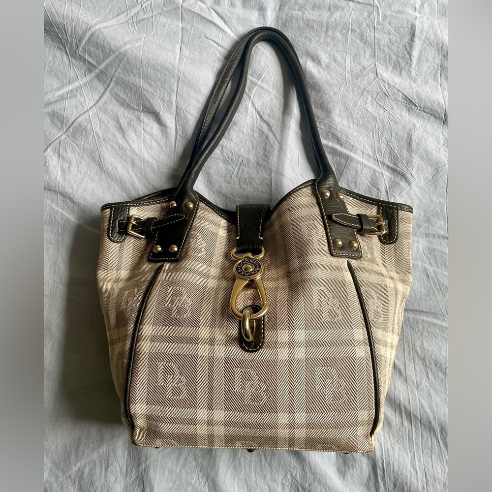 Authentic Vintage Dooney & Bourke Logolock Satchel Purse Handbag Plaid Logo